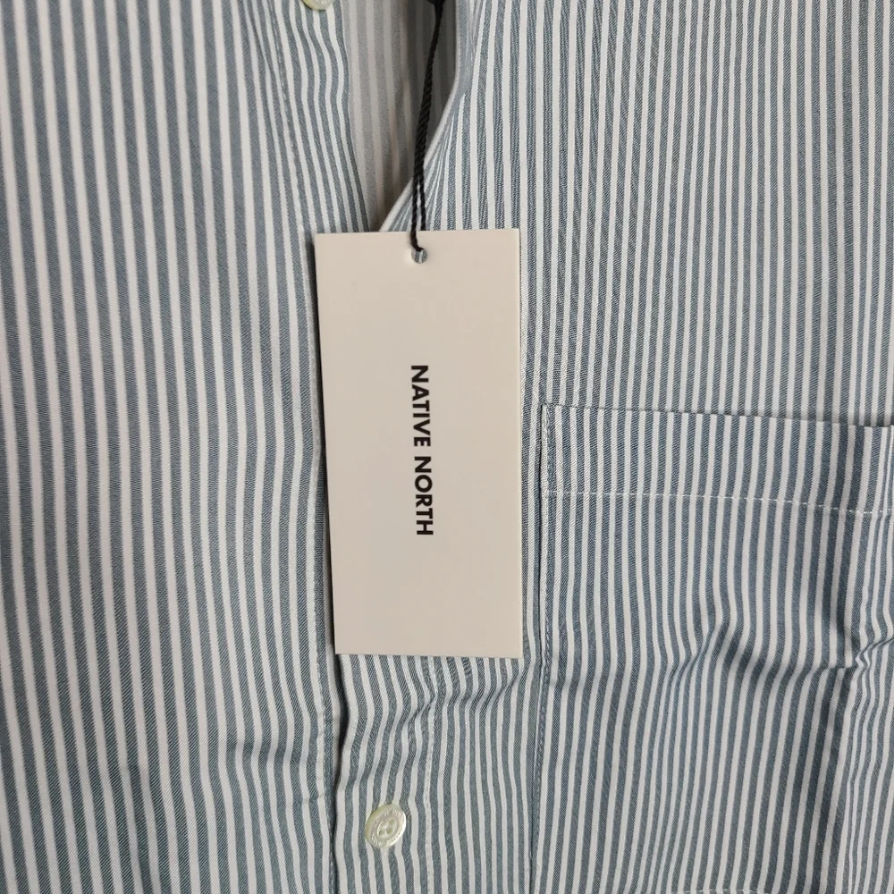 Native North Men's Blue Striped Bureau Shirt Button Up Front Size Large - Picture 7 of 9